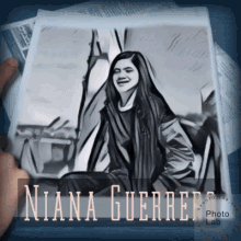a black and white photo of a woman with the name niana guerrero on it