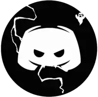 a discord logo with a ghost and lightning bolts in a black circle .