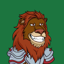 a cartoon of a lion holding a sword with a dollar sign sticking out of his mouth