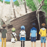 a group of people are standing in front of a large ship