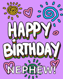 a purple background with the words happy birthday nephew written on it