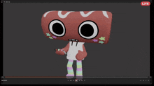 a cartoon character is being displayed on a screen with a live button