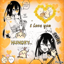 a picture of a girl eating a small fish nugget with the words i love you smile