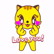 yellow cat big eyes love you heart