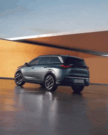 a gray suv is parked on a concrete surface