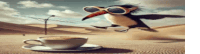 a bird wearing sunglasses is flying over a cup of coffee in the desert .
