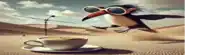 a bird wearing sunglasses is flying over a cup of coffee in the desert .