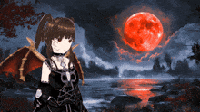 a girl with dragon wings in front of a full moon