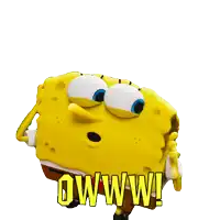 a spongebob squarepants character with a surprised look on his face says owww