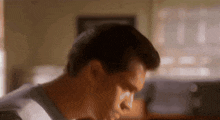 a man 's head is shown in a blurry photo