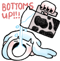 Girl Drinking Milk From A Plastic Bottle Says "Bottoms Up" In English. Sticker - Everyday Canadian Bottoms Up Drinking Stickers