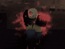 a roblox character with a r on his shirt is holding a gun