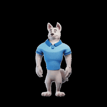 a cartoon wolf wearing a blue shirt and a blue collar