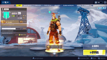 a screenshot of a video game called fortnite with a player standing in front of a snowy landscape