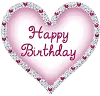 a pink heart with the words " happy birthday " written on it