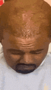 a close up of a man 's face with his eyes closed and a beard