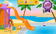 a polly pocket game shows a girl sitting on a slide