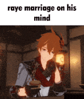 a cartoon of a man with the words " raye marriage on his mind "