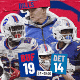 an advertisement for the bills football team shows a coach and players