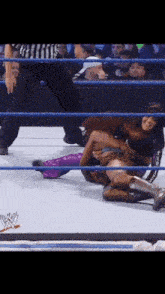 two women are wrestling in a wrestling ring with the word wwe on the bottom