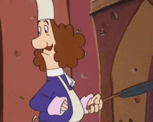 a cartoon of a man in a chef 's hat holding a frying pan
