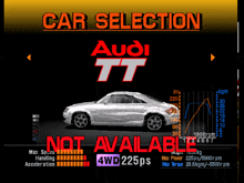 a car selection screen shows a white audi tt on it