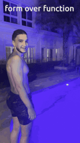 a picture of a man in a pool with the words form over function above him