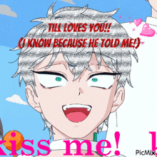 a picture of a boy with the words " till loves you " above him