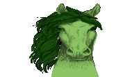 a green horse with a long green mane on a white background .
