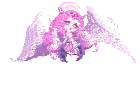 a pixel art drawing of an angel with pink hair