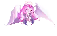 a pixel art drawing of an angel with pink hair