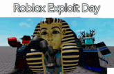 a poster for roblox exploit day shows a pharaoh holding a gun