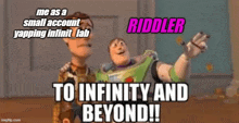 woody and buzz lightyear from toy story are standing next to each other and talking .
