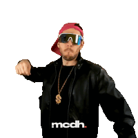 a man wearing sunglasses and a dollar sign necklace with mcdh written on his shirt
