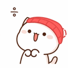 a cartoon cat wearing a red hat is looking up .