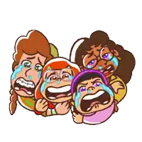 a group of cartoon characters are crying with their mouths wide open