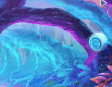 a painting of a purple and blue landscape with a triangle in the middle .
