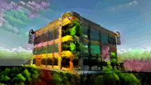 a painting of a building with the letters abc on the top