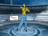 homer simpson is dancing in front of a sign that says " otra produccion de marcos.n "