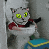 a cartoon cat is sitting in a toilet