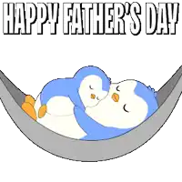 two penguins laying in a hammock with the words happy father 's day written above them
