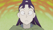 a cartoon character with a ponytail and purple hair