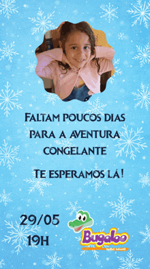 a poster with a picture of a little girl and the date 29/05/19