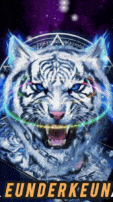 a poster with a white tiger and the name eunderkeun on it