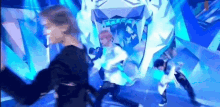 a group of people are dancing on a stage in front of a tiger .