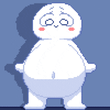 a pixel art drawing of a ghost with a sad look on his face