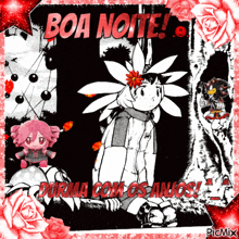 a picture of a girl with a flower on her head with the words boa noite