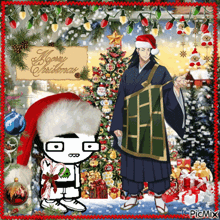a picture of a man wearing a santa hat with the words merry christmas