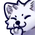 a cartoon drawing of a white cat with a black nose and black eyes .