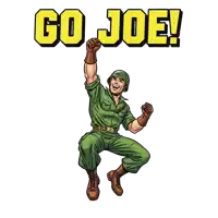 a cartoon of a soldier with the words go joe written above him